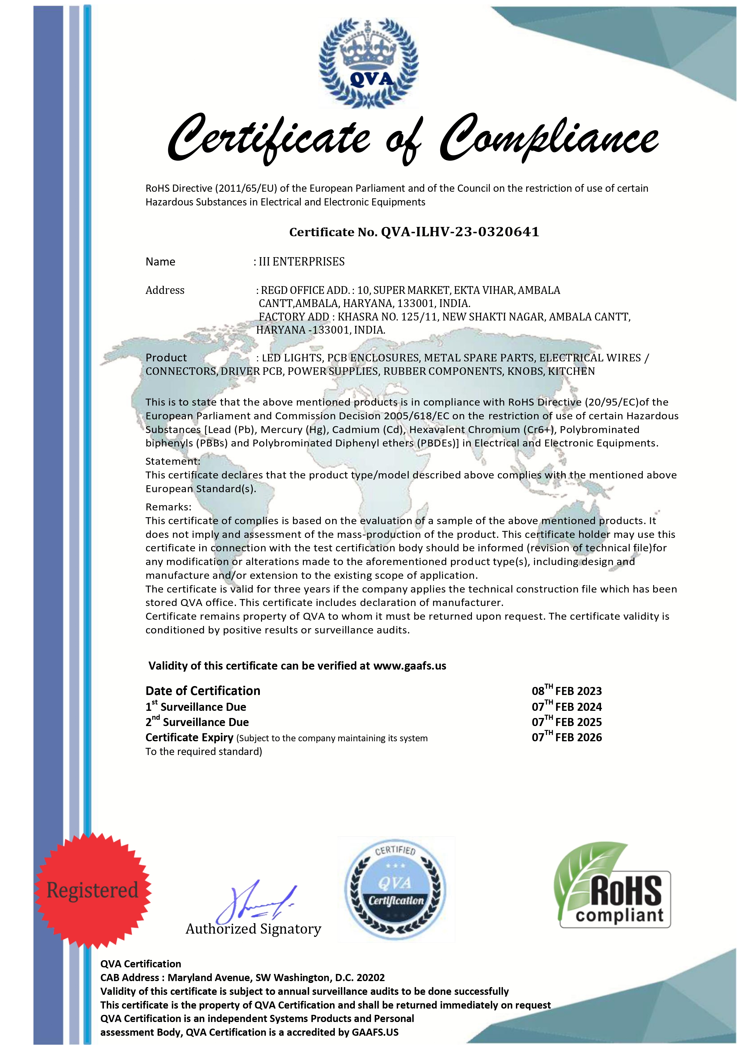 RoHS Compliance Certificate